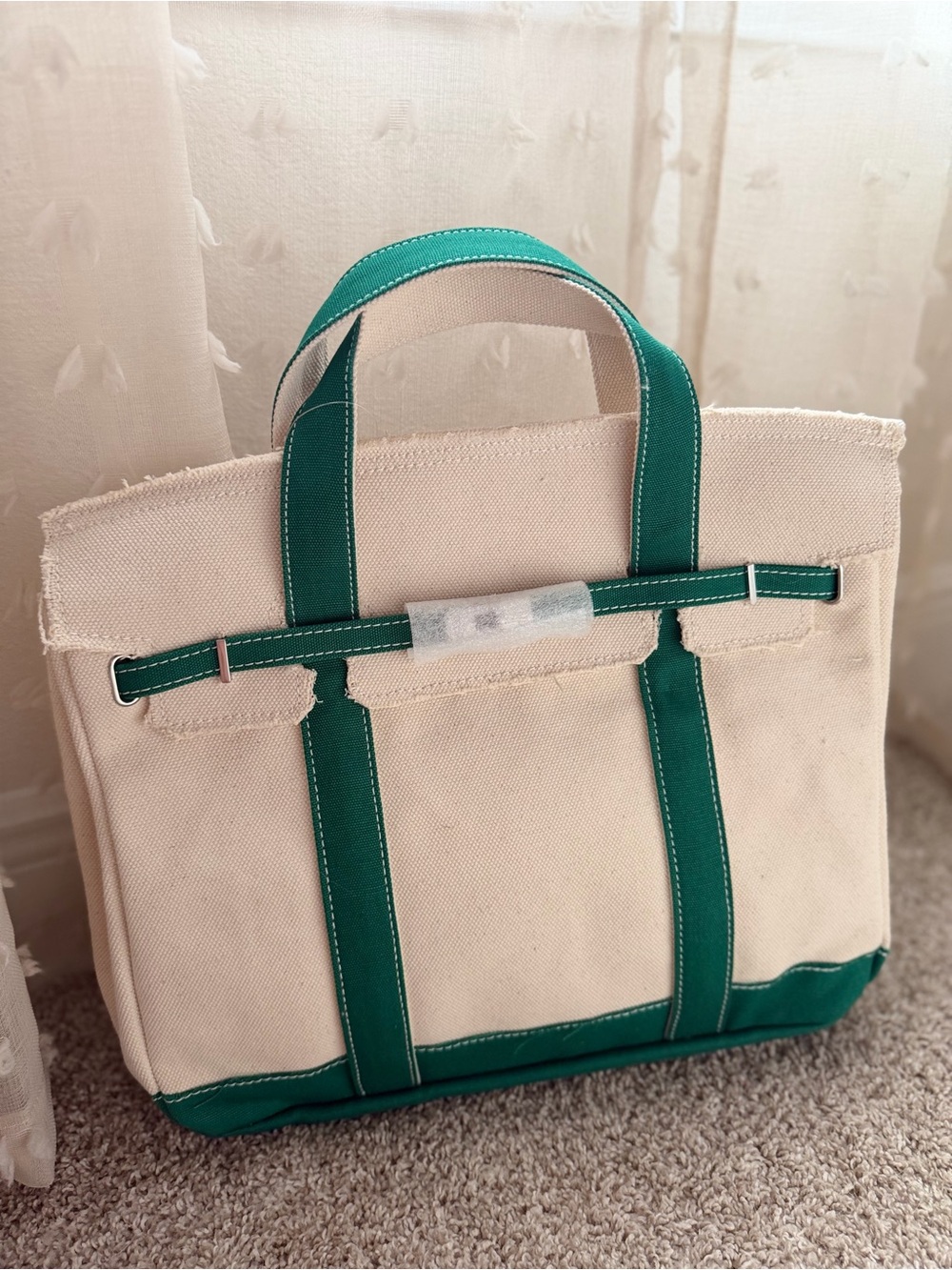 Sunwin Viral tote bag- Boatkin - Canvas Tote Bag with Green Trim - Picture 2 of 4